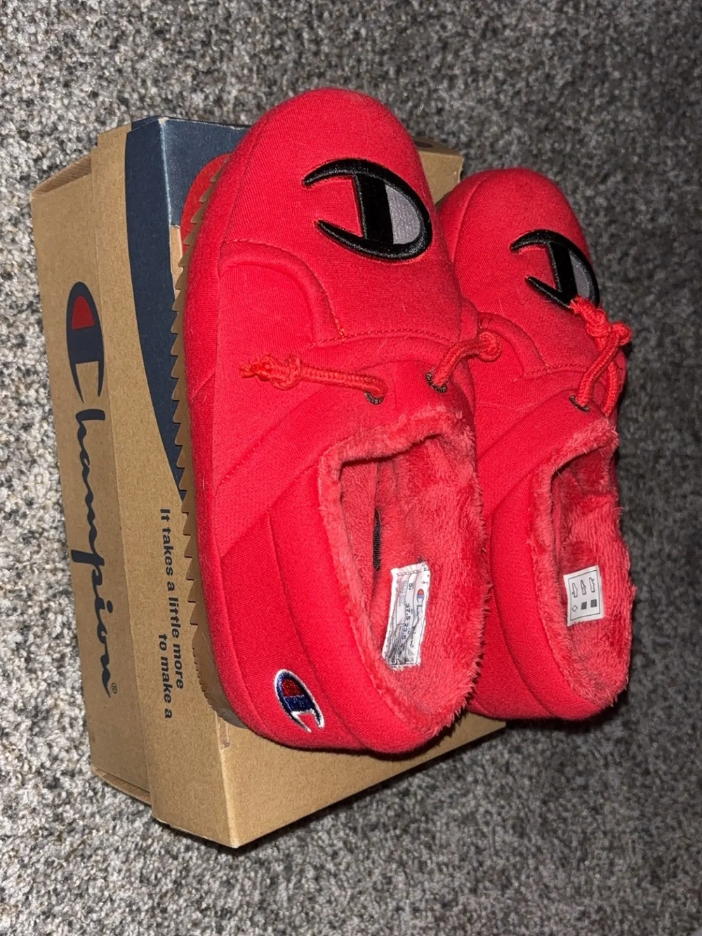 Champion Red Plush Logo Slippers